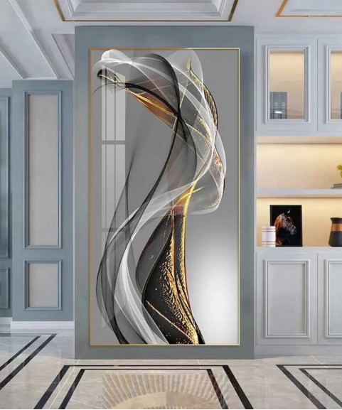 Crystal Wall Painting Grey Color 70*140 Cm With Led Light